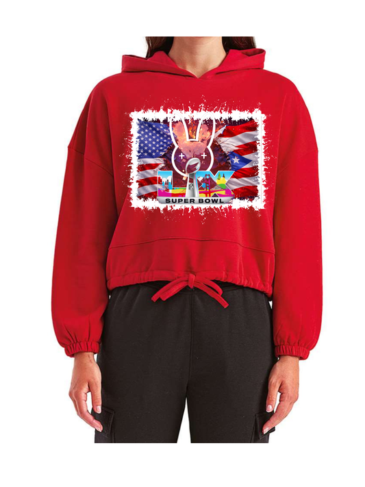UNIQUE Patriotic Bad Bunny Halftime Super Bowl LX CROP TOP Hoodie!