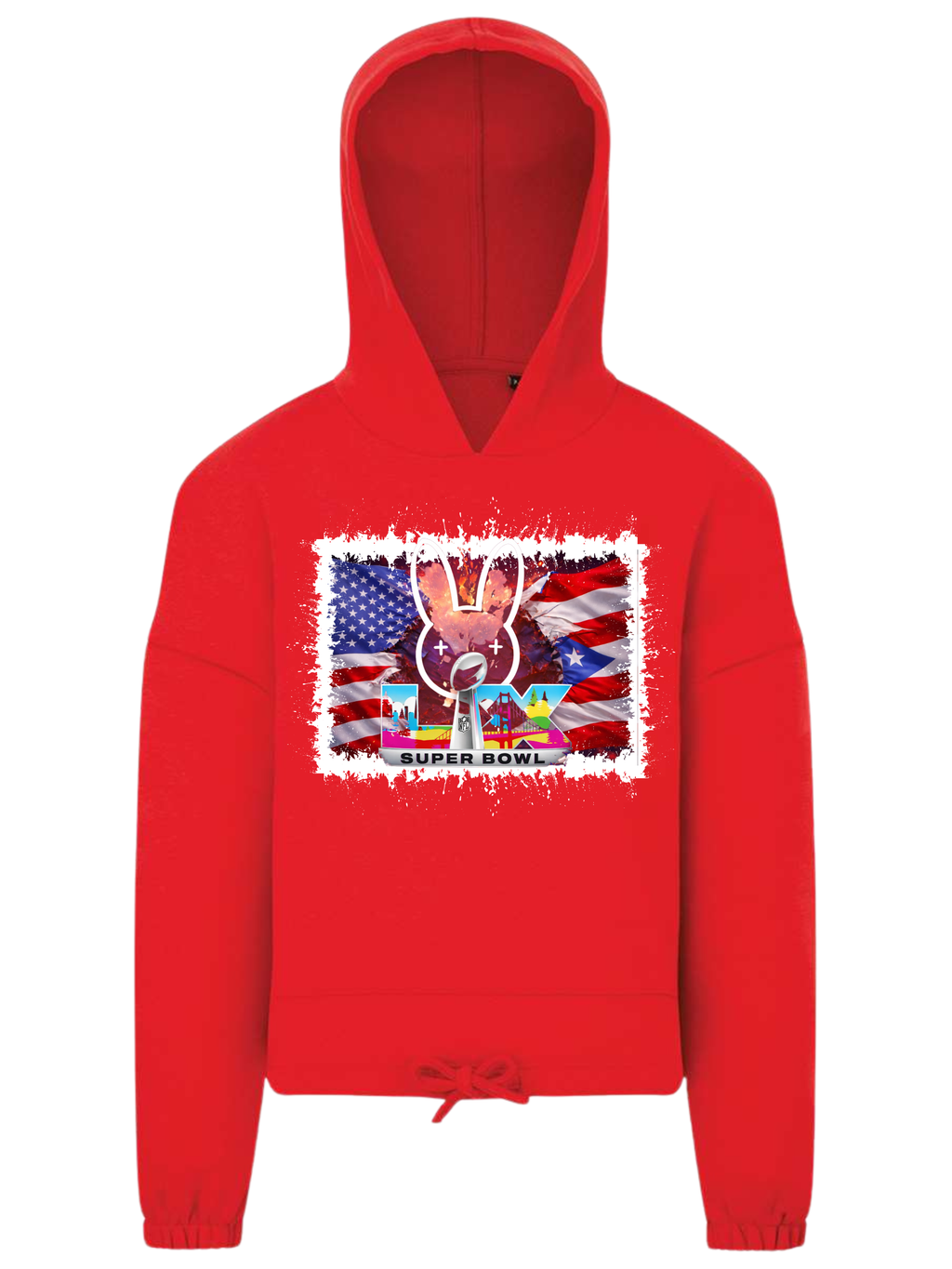UNIQUE Patriotic Bad Bunny Halftime Super Bowl LX CROP TOP Hoodie!