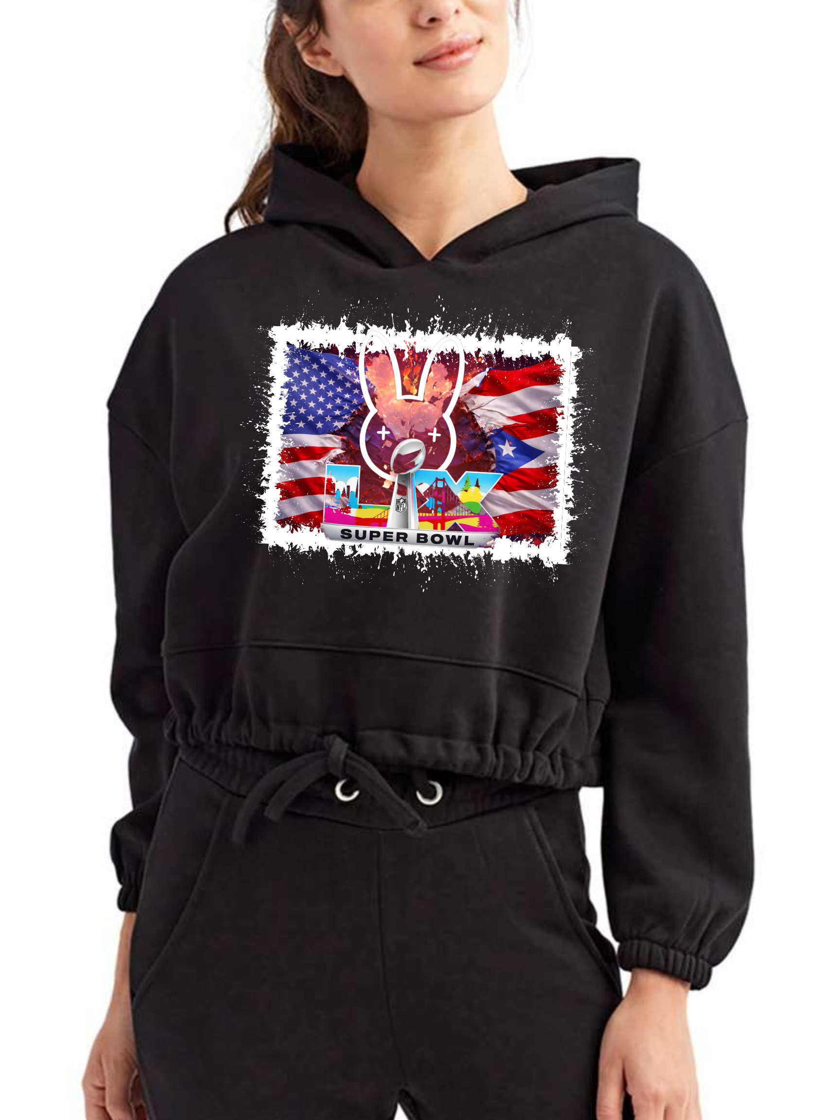 UNIQUE Patriotic Bad Bunny Halftime Super Bowl LX CROP TOP Hoodie!