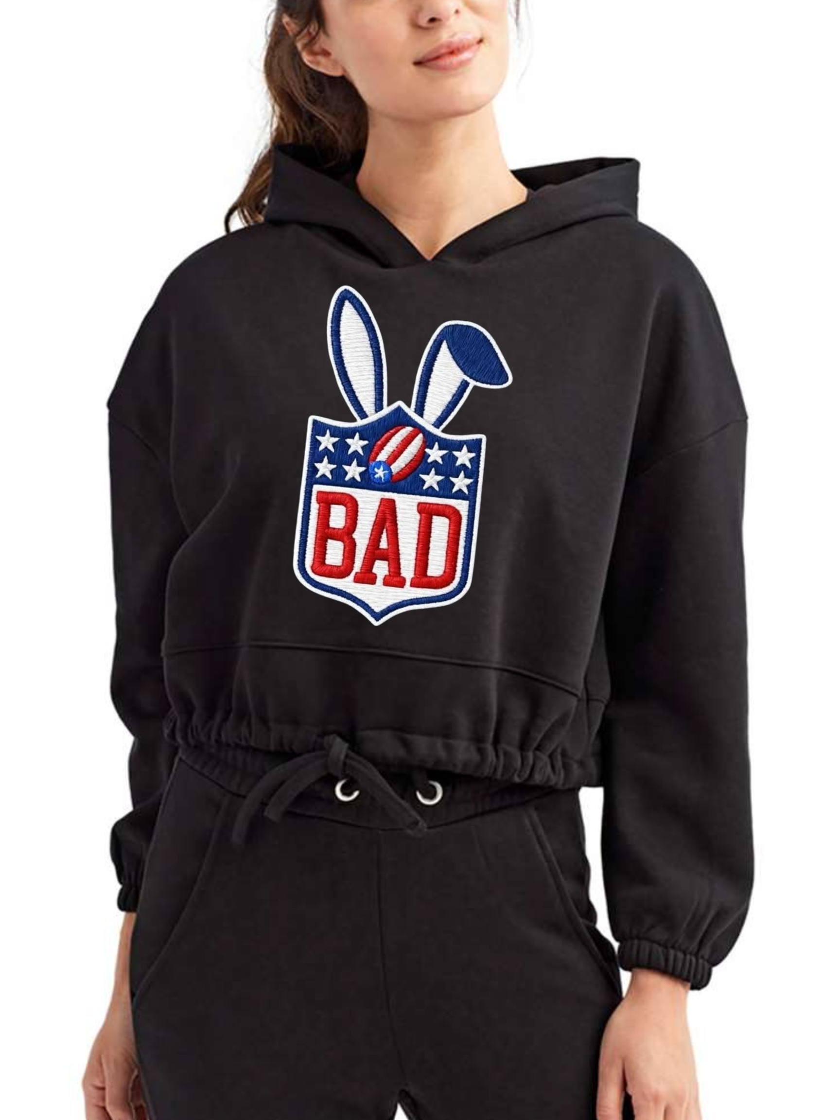 “BAD” Bunny League Logo Crop Top Hoodie