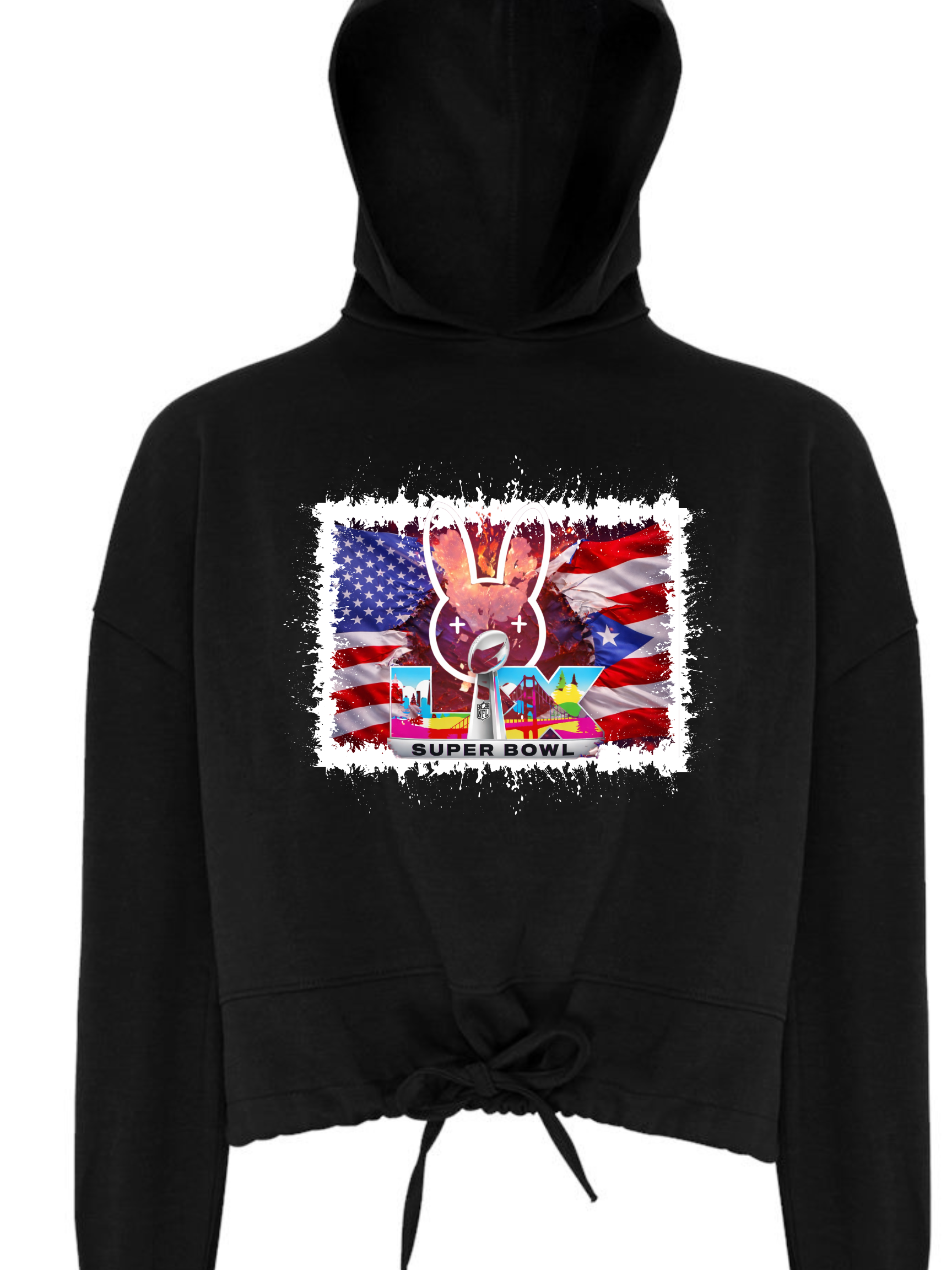 UNIQUE Patriotic Bad Bunny Halftime Super Bowl LX CROP TOP Hoodie!