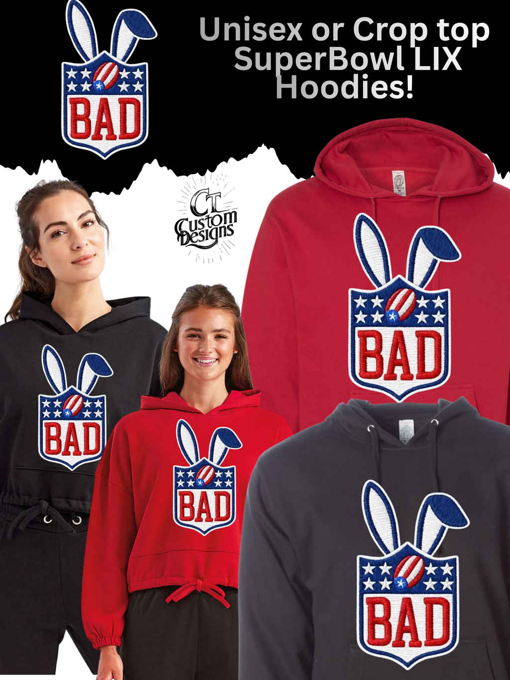 “BAD” Bunny League Logo Crop Top Hoodie